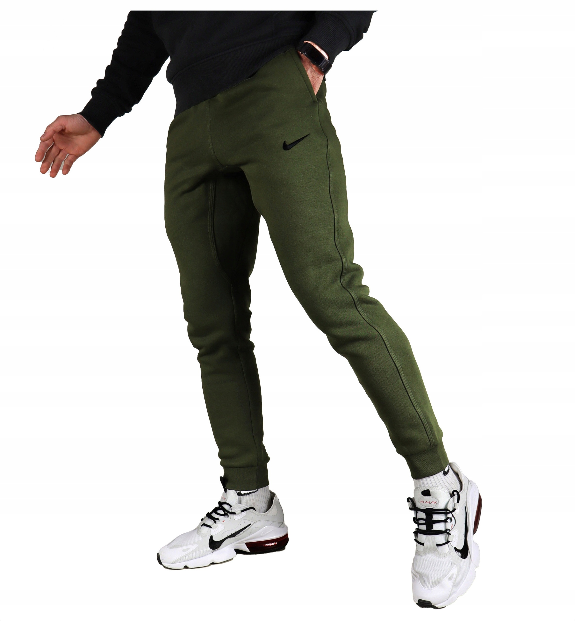 Nike Teplé pánské tepláky Bavlněné zimní tepláky Khaki fleece