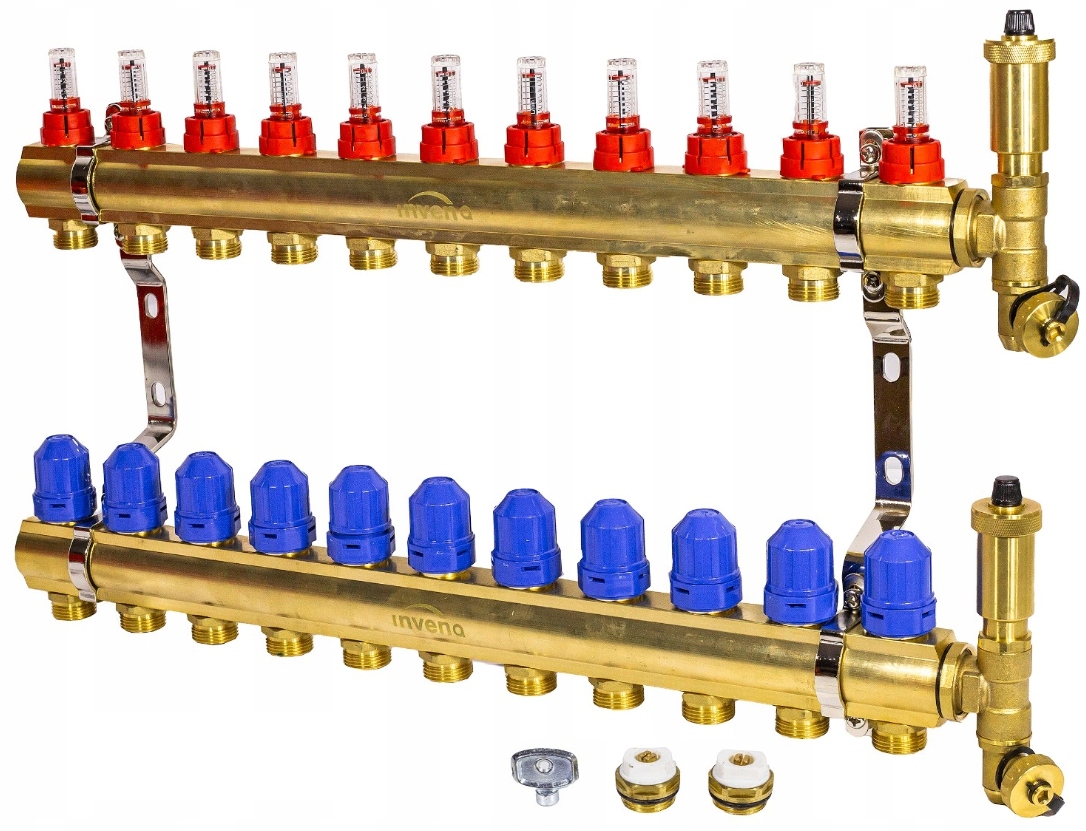 Podlahový Rozdělovač Podlahového Vytápění 11 Obvodový Mosazný Úsek