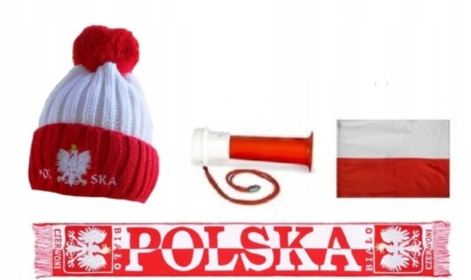 Polska Zestaw dla kibica Reprezentacji Polski szalik czapka trąbka pomponem