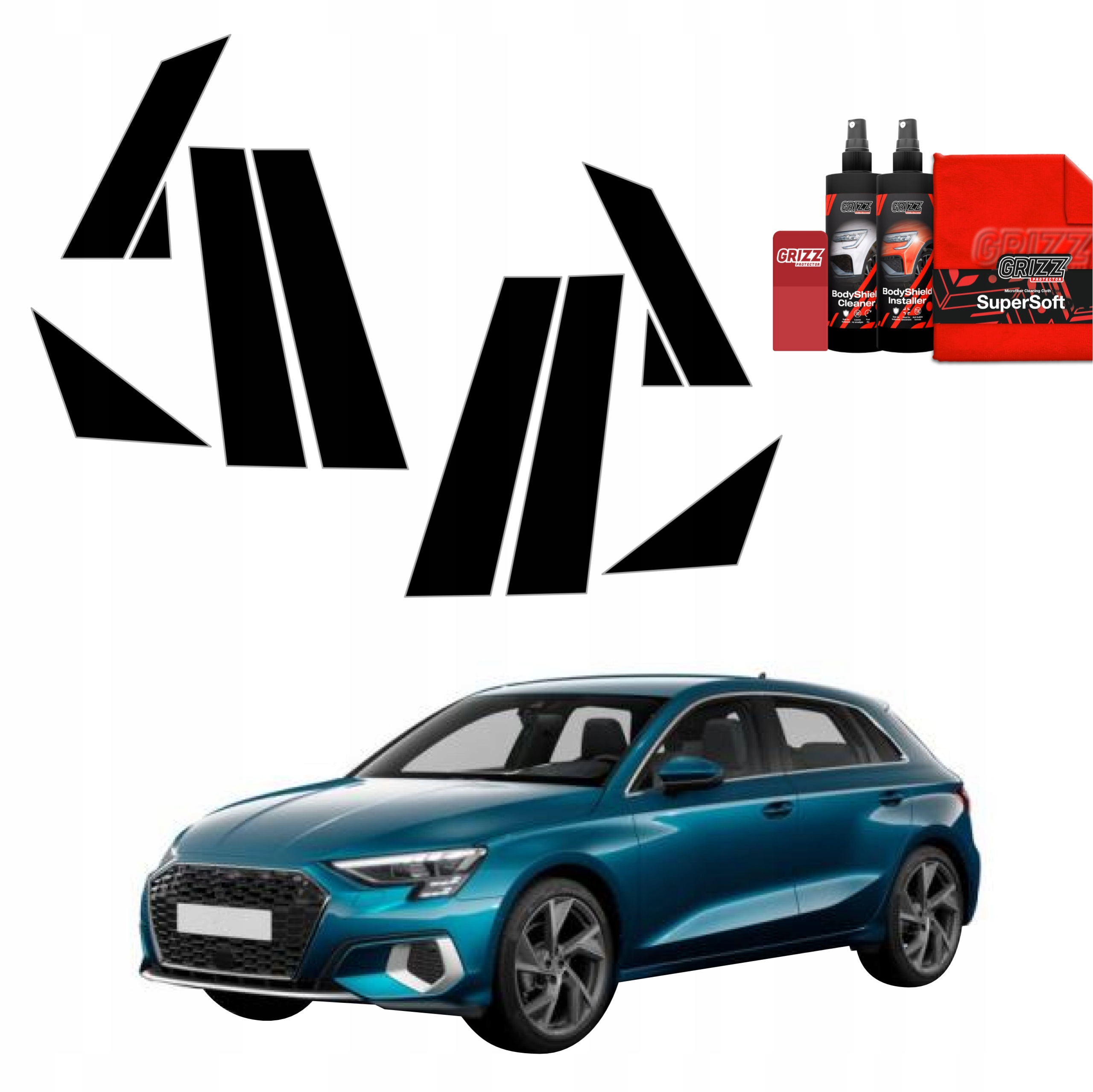 8v1 Černá fólie na sloupky pro Audi A3 8Y Sportback (2020-2023)