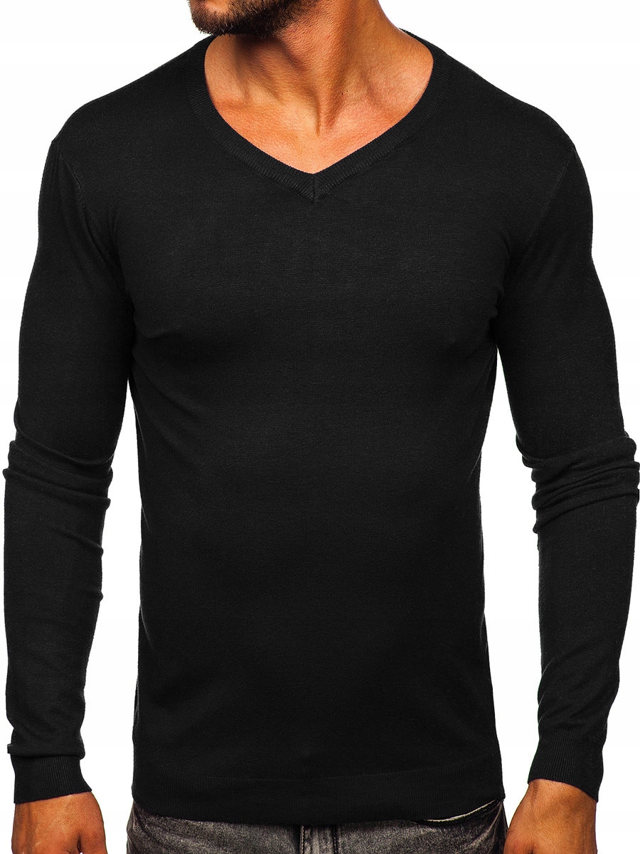 

Sweter Męski W Serek Czarny MMB601 Denley_m
