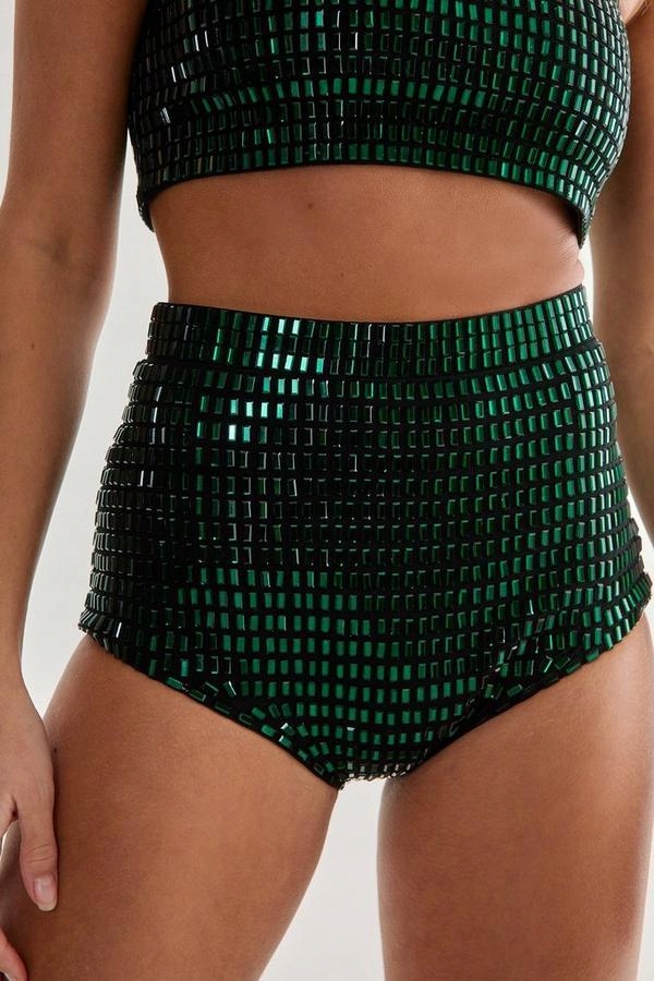 Černé Jednoduché Šortky, Zdobení Zelenými Lesklými Kameny Nasty Gal M