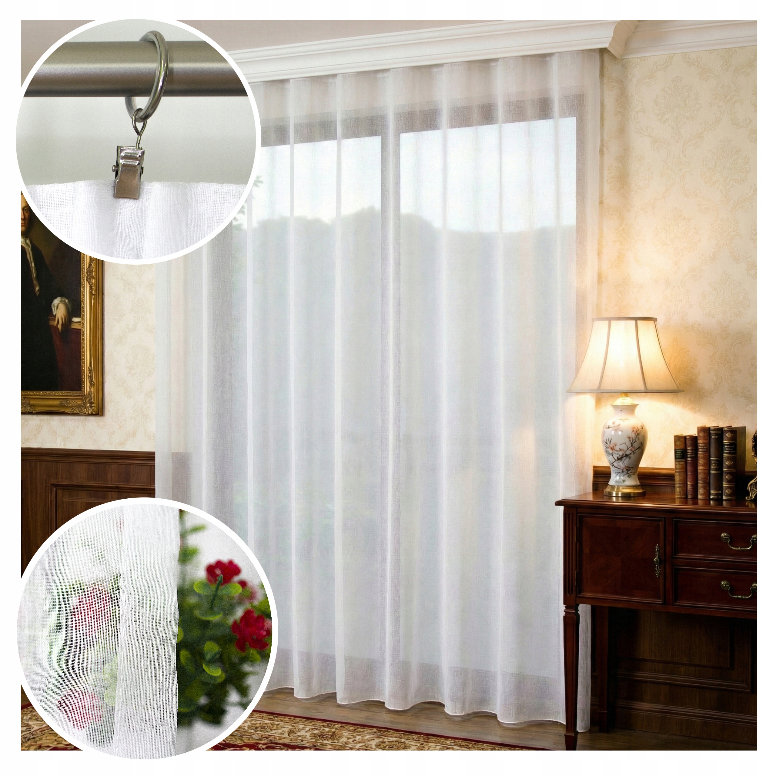 Hotová Záclona Maria Klasická Etamina Bílá s olověnkou Žabky 900x170 cm