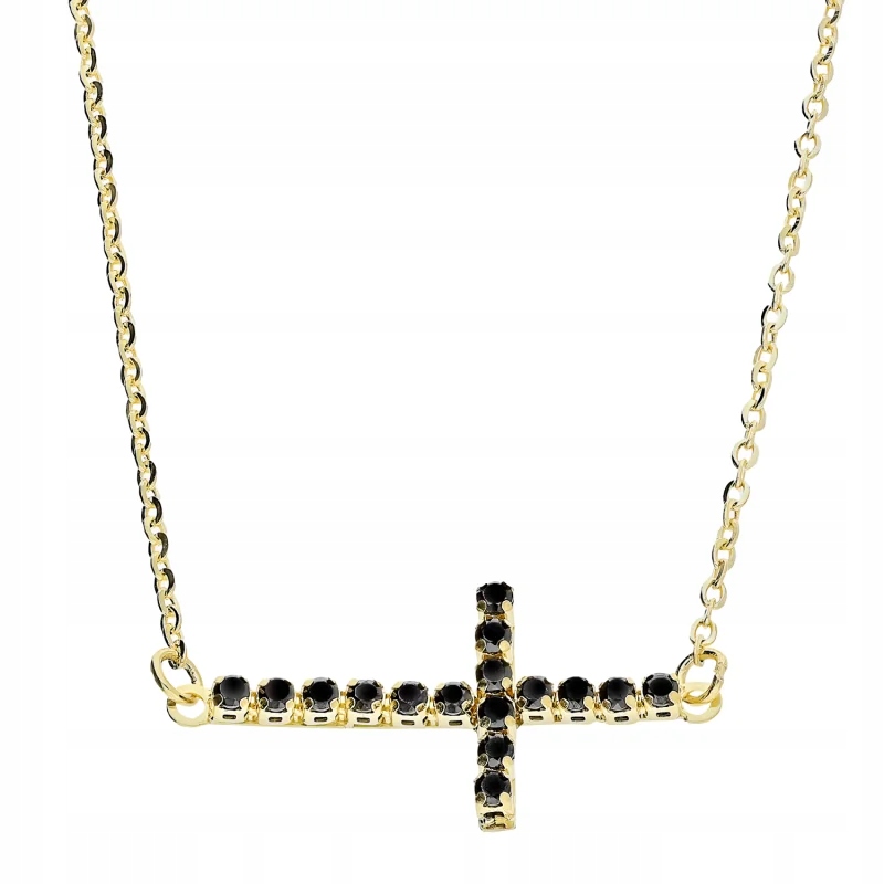 Zlatý náhrdelník 585 křížek s černými zirkony R45 jako dárek 2.08 g