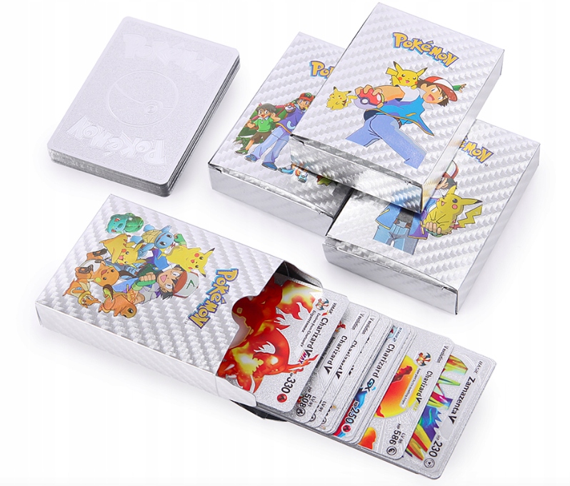 

Metalowe Srebrne Karty Pokemon Zestaw 55szt Silver