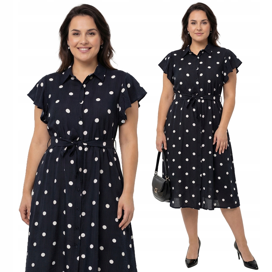 Černá šaty ecru s puntíky plus size velikost 52