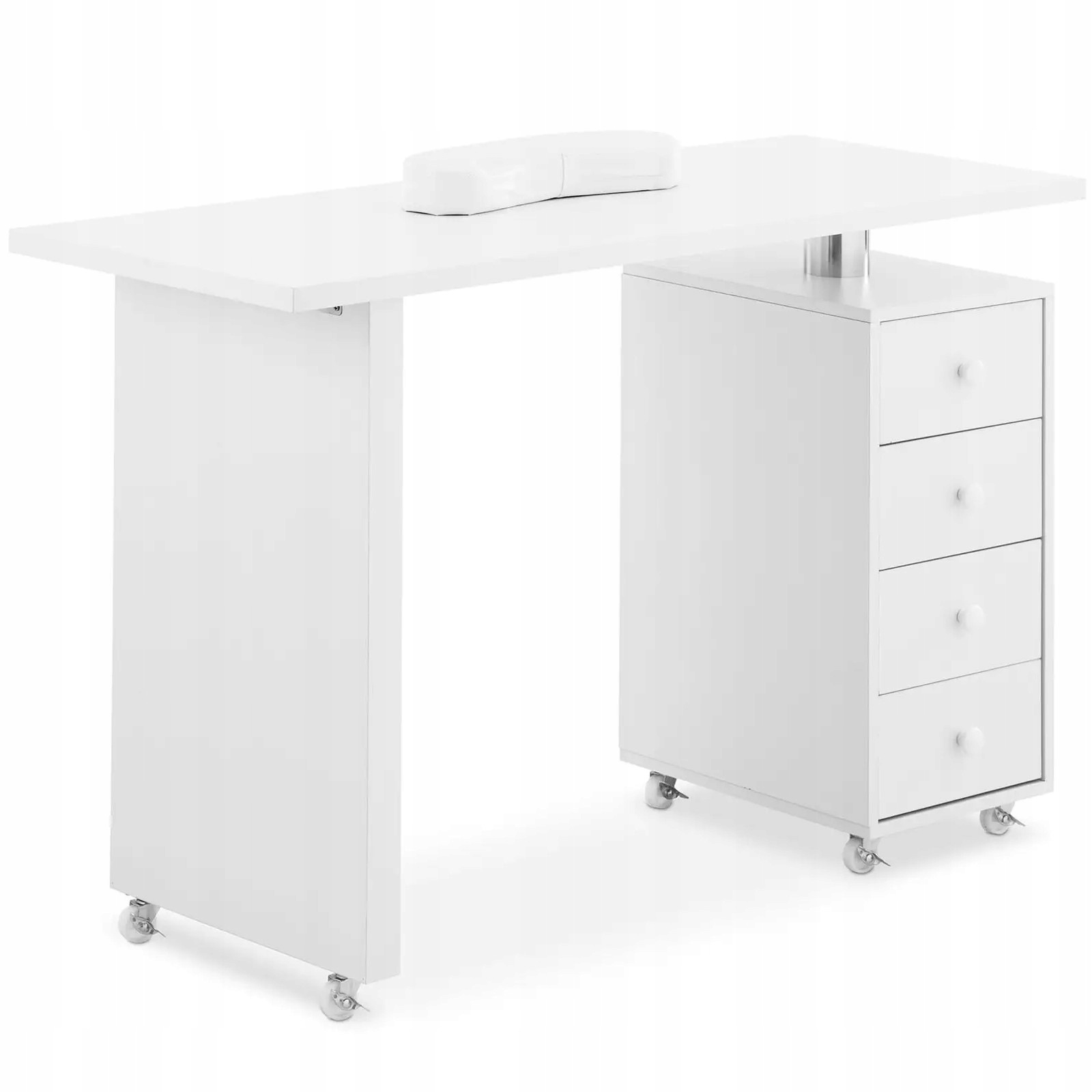 Manikúrní stůl s polštářkem na ruce, 4 zásuvky, 119 x 45 cm, bílý