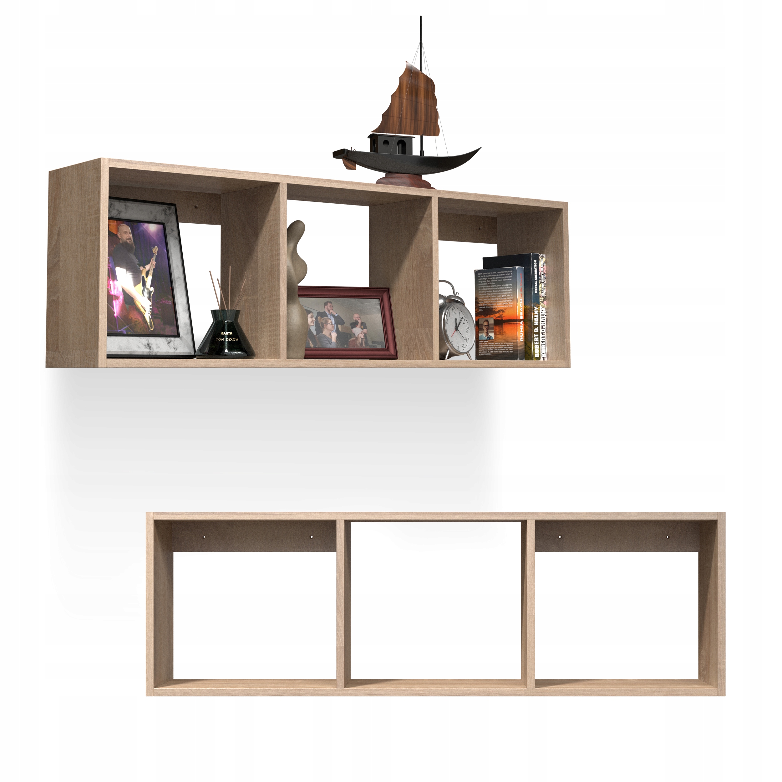 Závěsná Nástěnná Police, Tři Přihrádky Na Knihy, Bílá, 110×35 CM, Fts 6