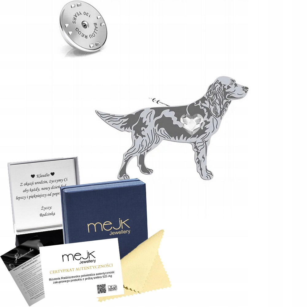 Odznak Stříbrná z Polska Lovecký španěl 925 Dárek Šperky Dedikace