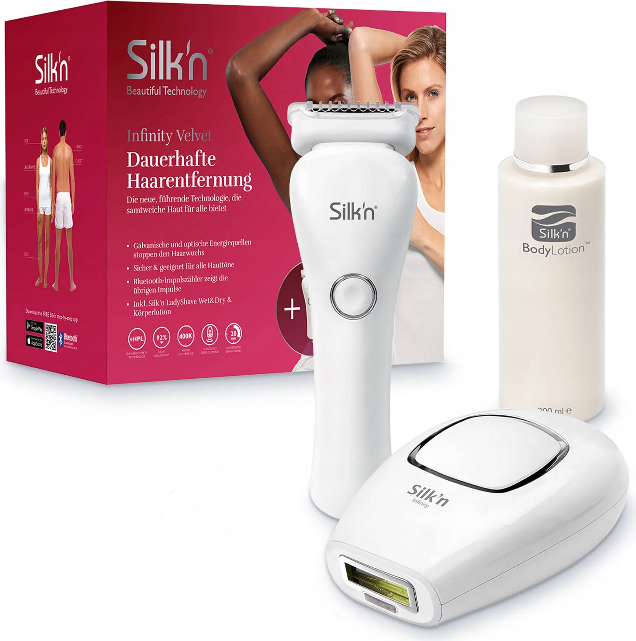 Depilátor Silk'n Infinity Velvet 400K, sada s holicím strojkem a tělovým olejem