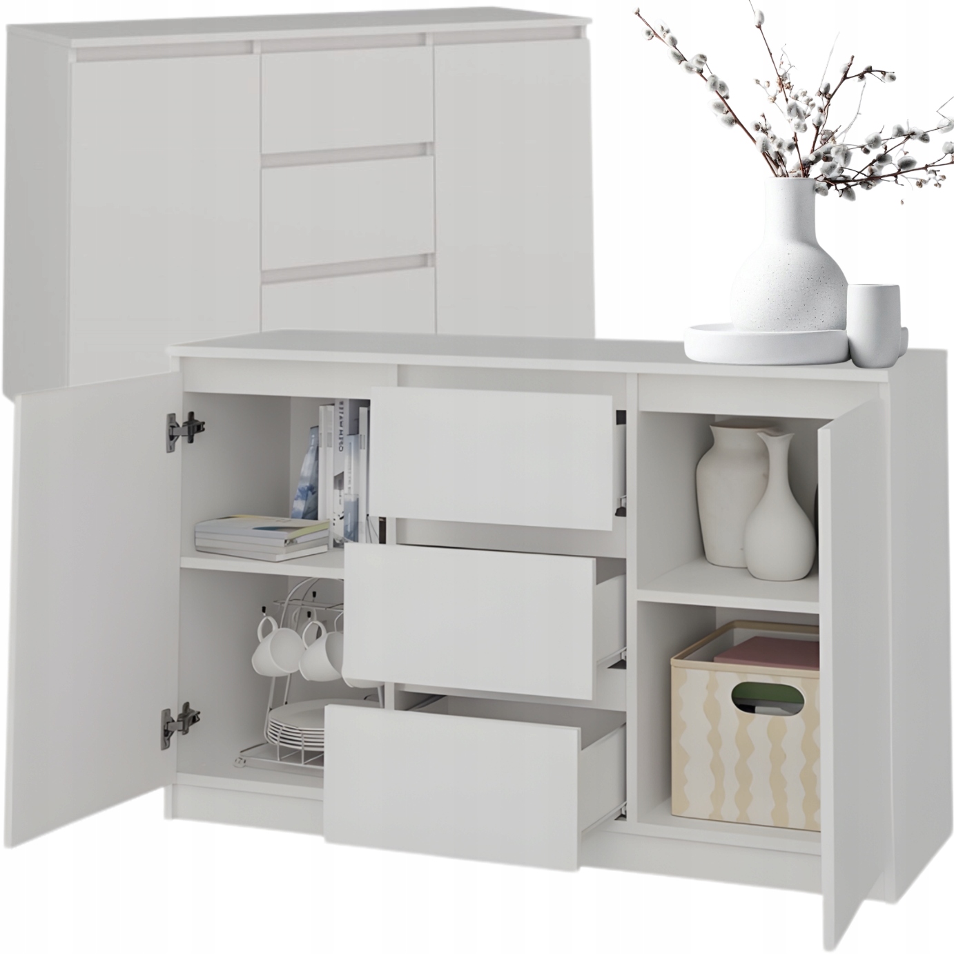 Komoda 120 CM 3 Szuflady Biała Do Salonu Pokoju Sypialni