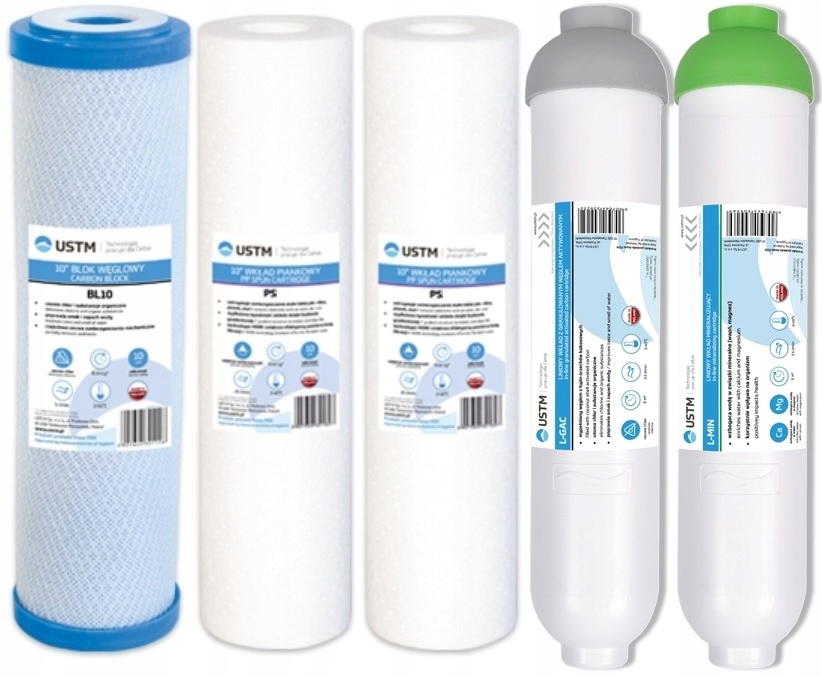 FILTR WODY KOMPLET WKŁADÓW USTM 5 SZT OSMOZA RO 6