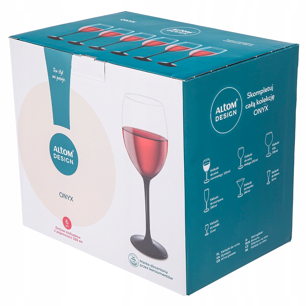 Kieliszki do wina Altom Design Onyx czarna nóżka 330 ml 6 sztuk Marka Altom Design