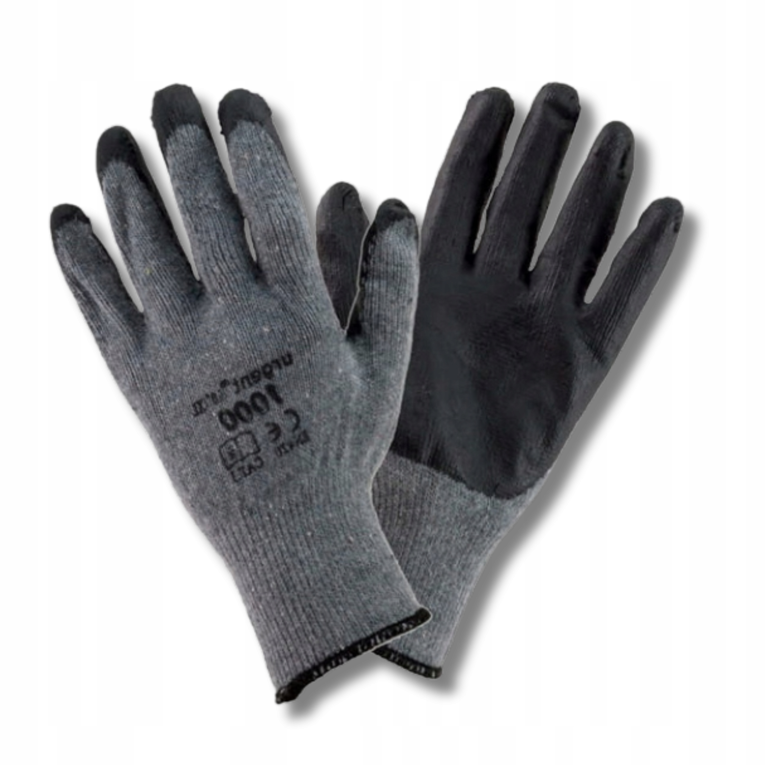 Rukavice polycotton+latex šedo-černé 10/XL x600