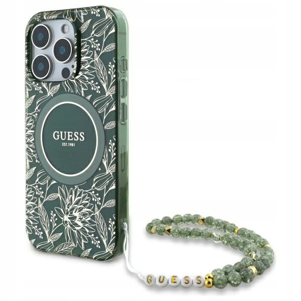 Pouzdro Pro Iphone 16 Pro Max Guess Hardcase IML Flowers Pearl Strap Magsafe