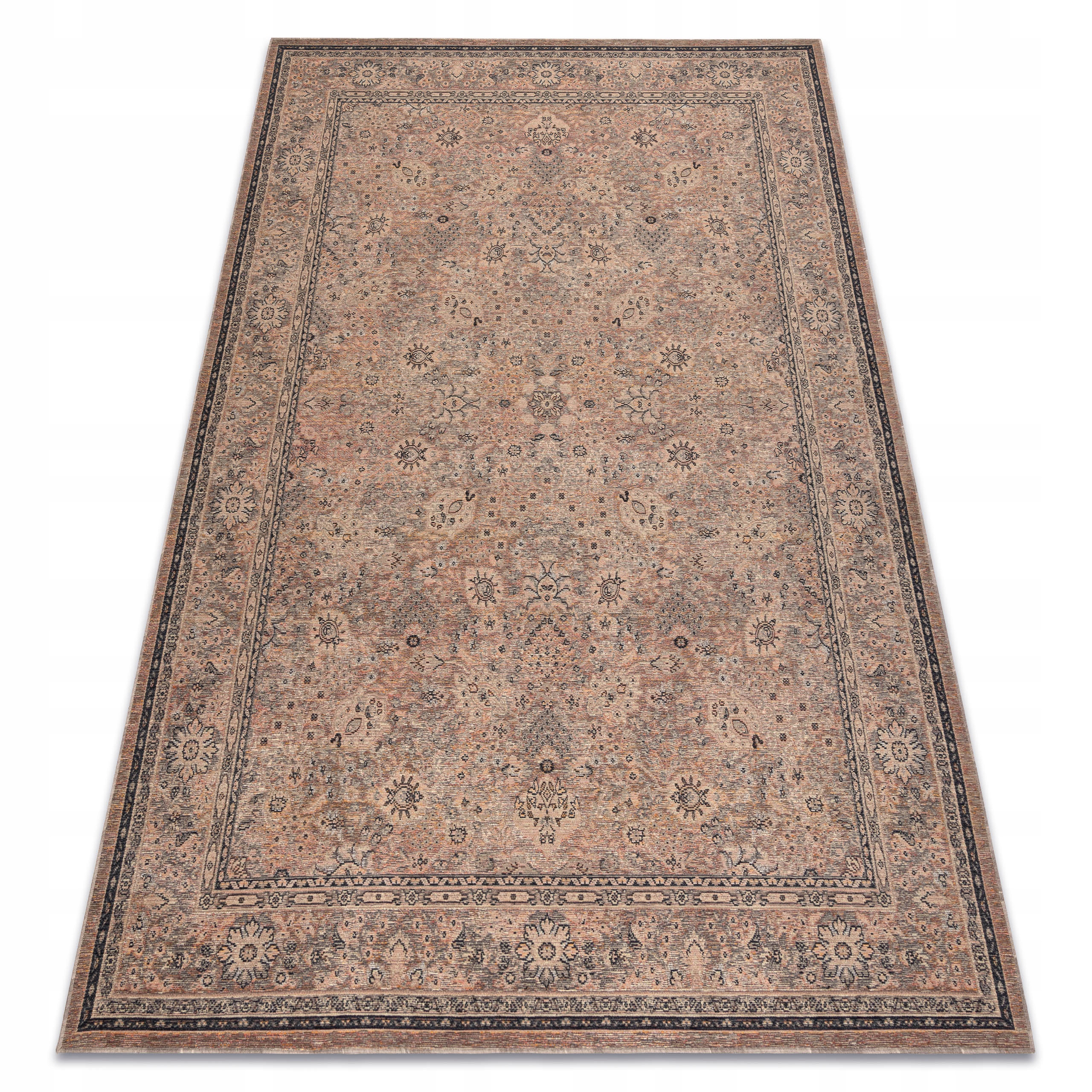 Dywan Do Salonu Naturalny 200x300 Ramka Kwiaty beż Płaskotkany #OSTA1005