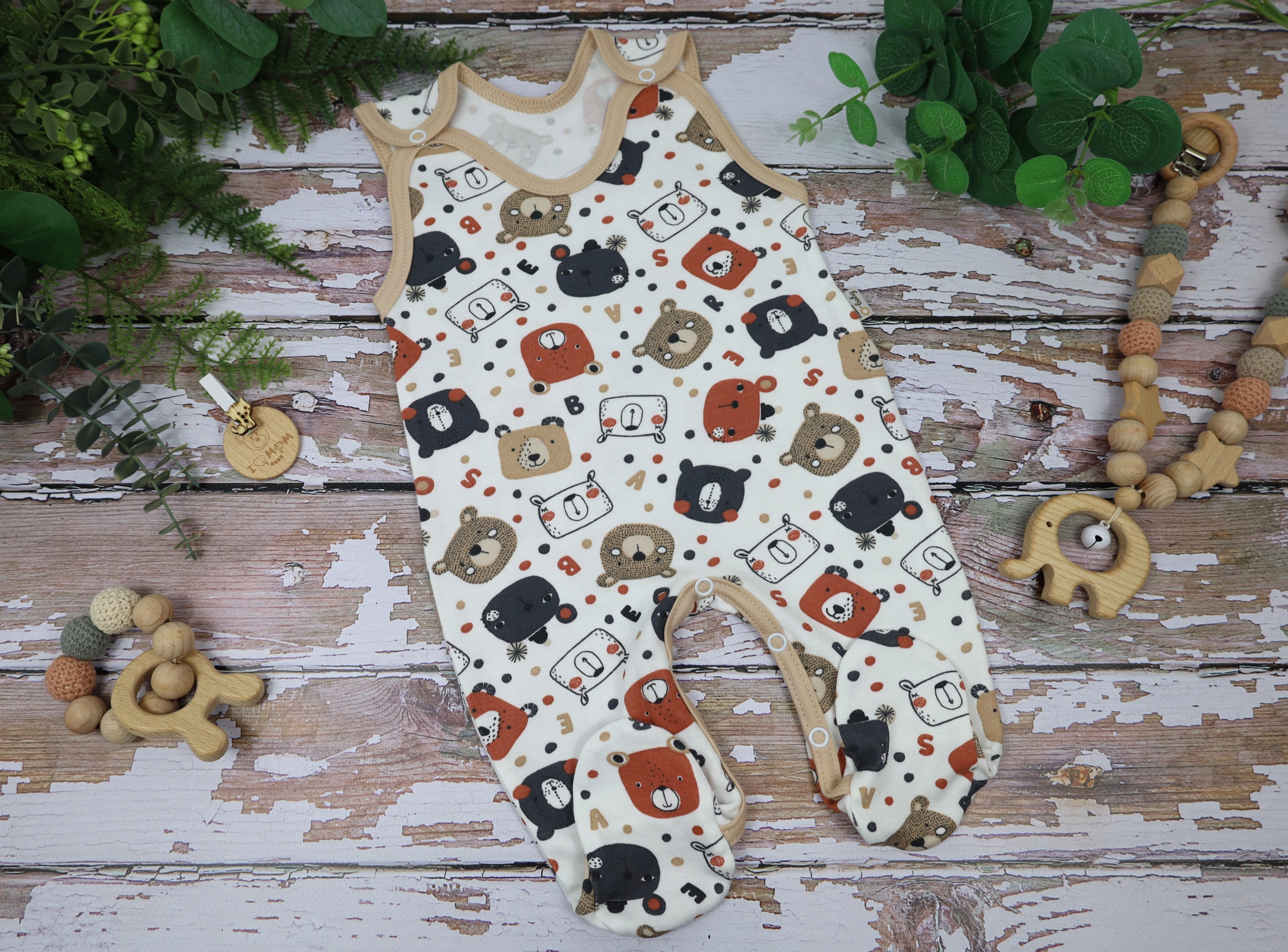 ŚPIOCHY NIEMOWLĘCE ŚPIOSZKI BAWEŁNIANE ROZPINANE r.56 SPACE BEAR /18/ Rozmiar 56