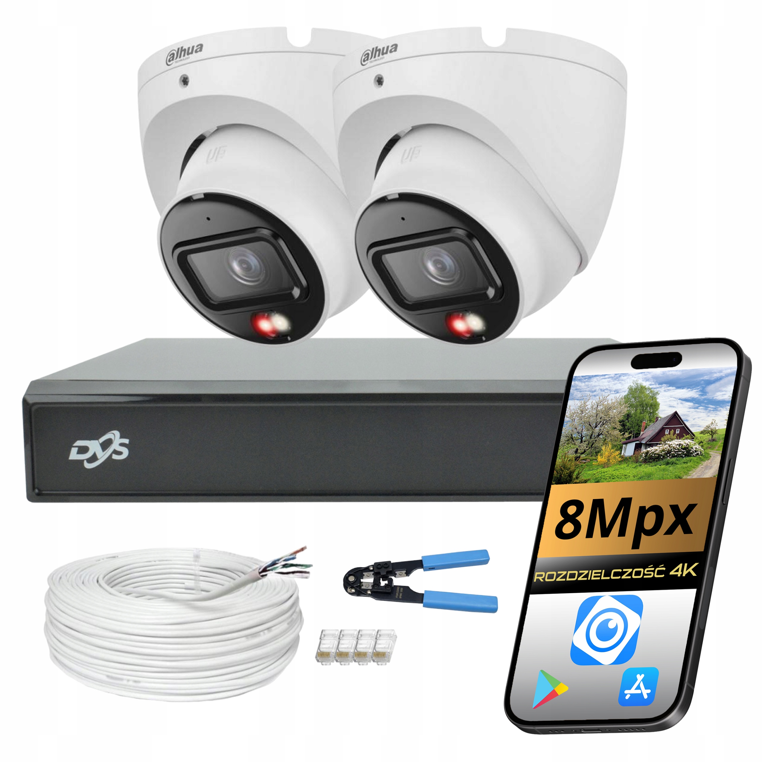 Sada Kamer Pro Monitorování 2 Kopulových Kamer Dahua Ip Poe 8Mpx Funkce Ai