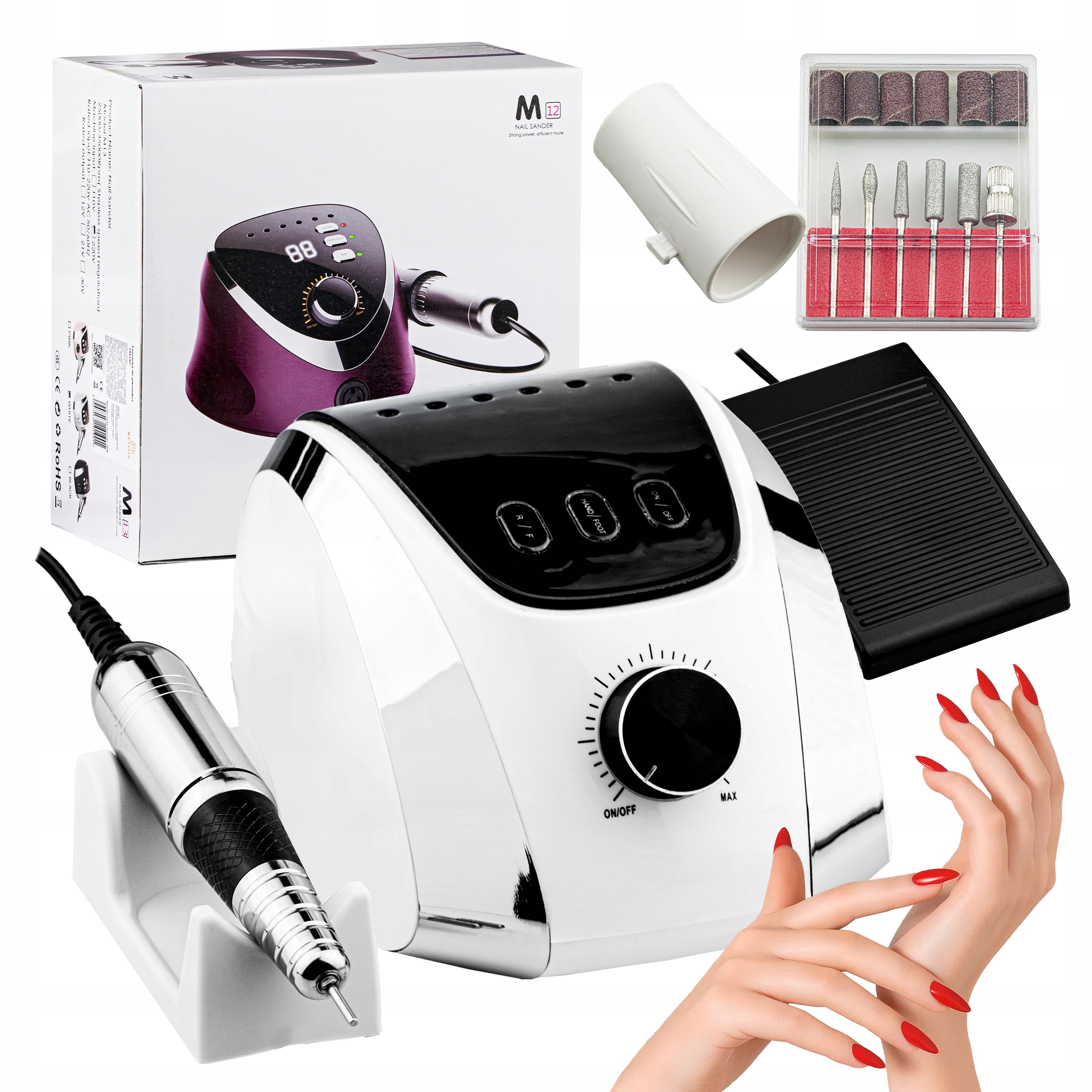 Frezarka Do Paznokci Manicure Pedicure Hybrydy 65W LCD Zestaw Frezów