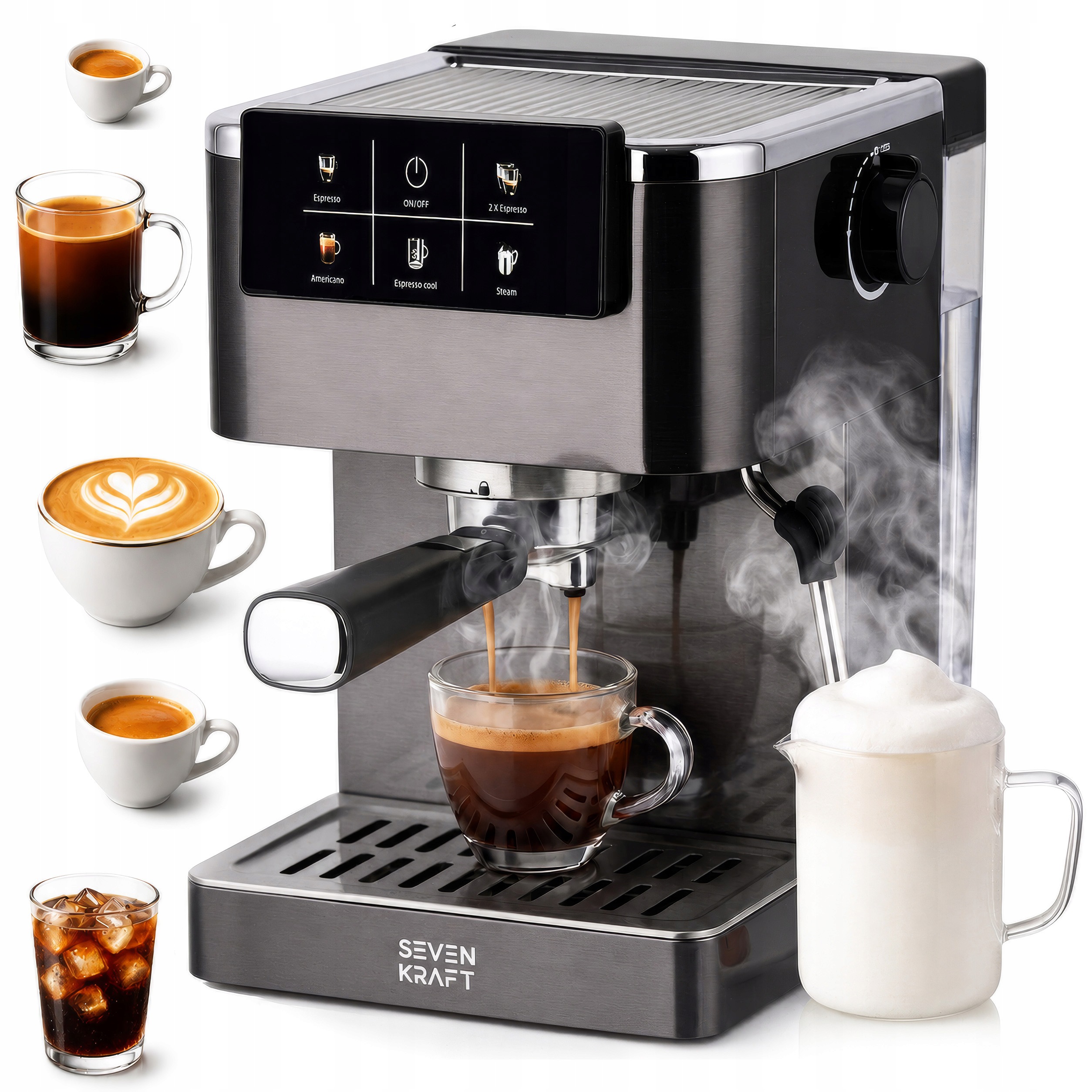 Pákový kávovar 20 bar 1350 W Pid LCD napěňovač Sevenkraft Sk 4394