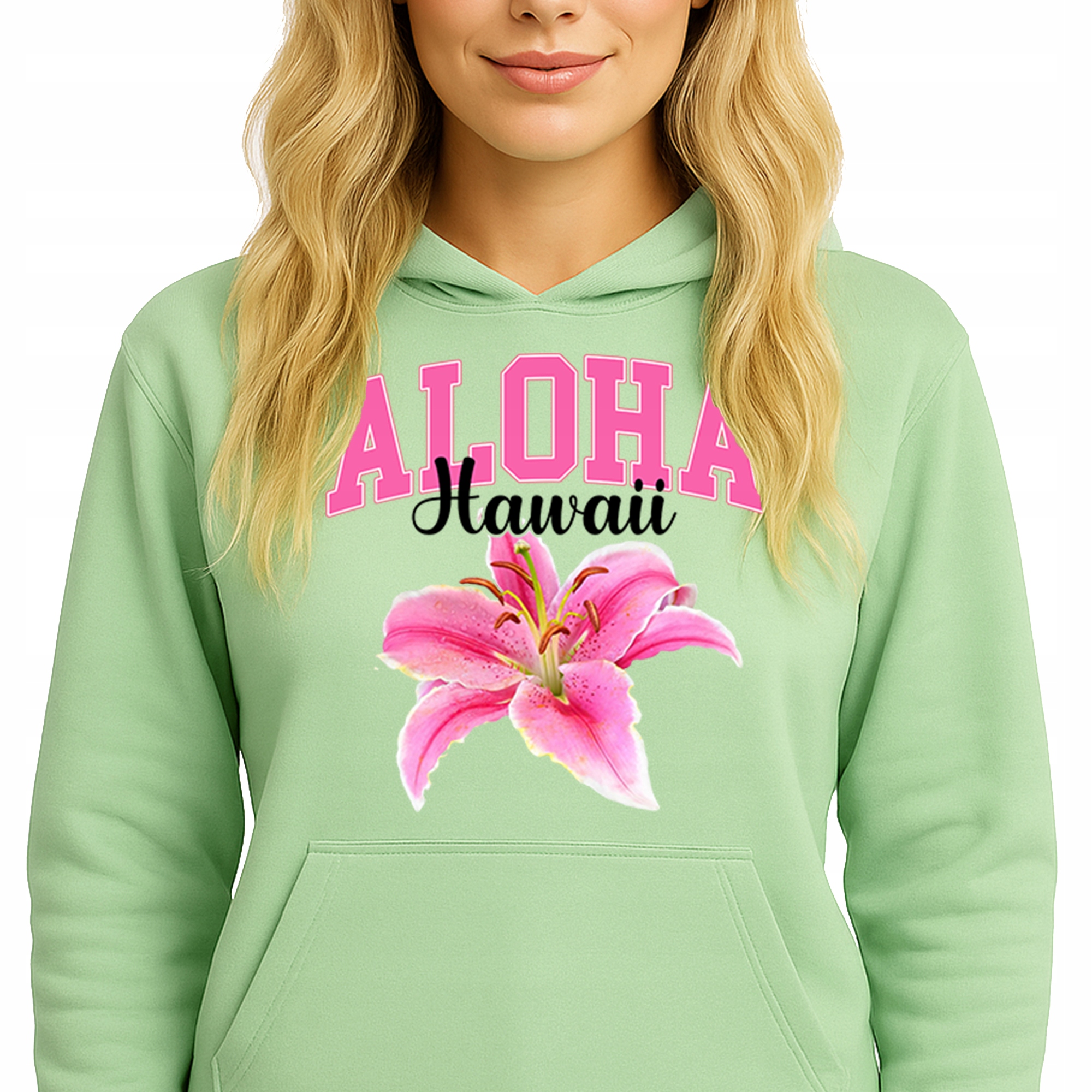 Mikina S Kapucí Hoodie Pistachio Green Bavlněná Módní Aloha Hawaii M