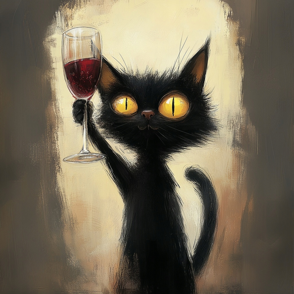 Obraz Na Plátně Canvas Kuchyně Bar Černá Kočka Víno Sklenička Toast 80x80