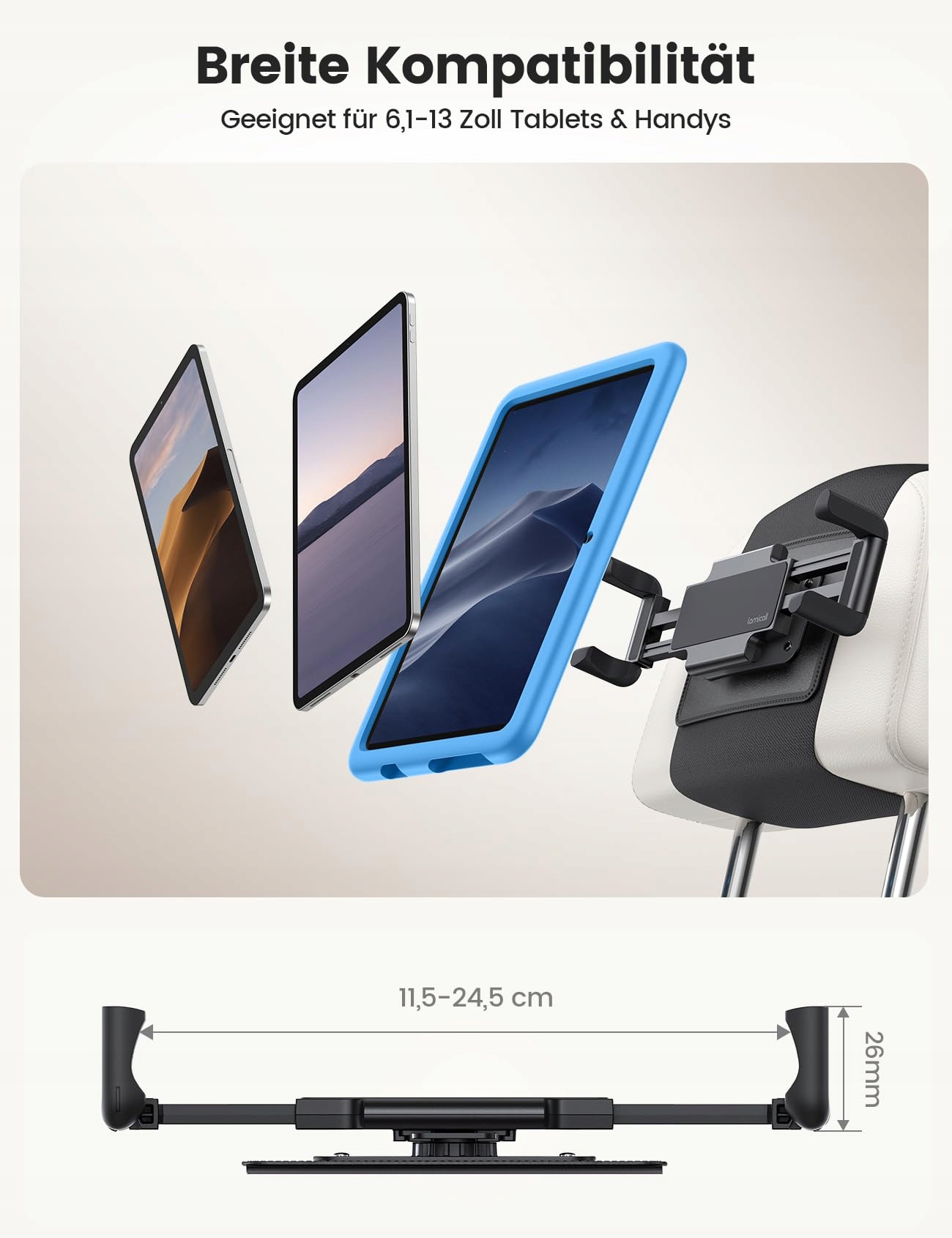 LAMICALL Uchwyt Samochodowy Na Tablet Do Zagłówka 360° Dla iPad Samsung — miniatura 6