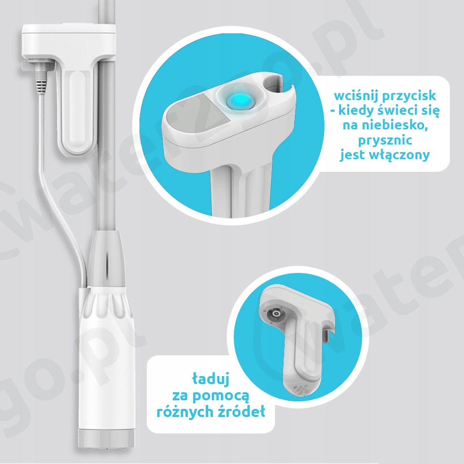 Prysznic turystyczny kempingowy bezprzewodowy z akumulatorem Water2go Model SC017