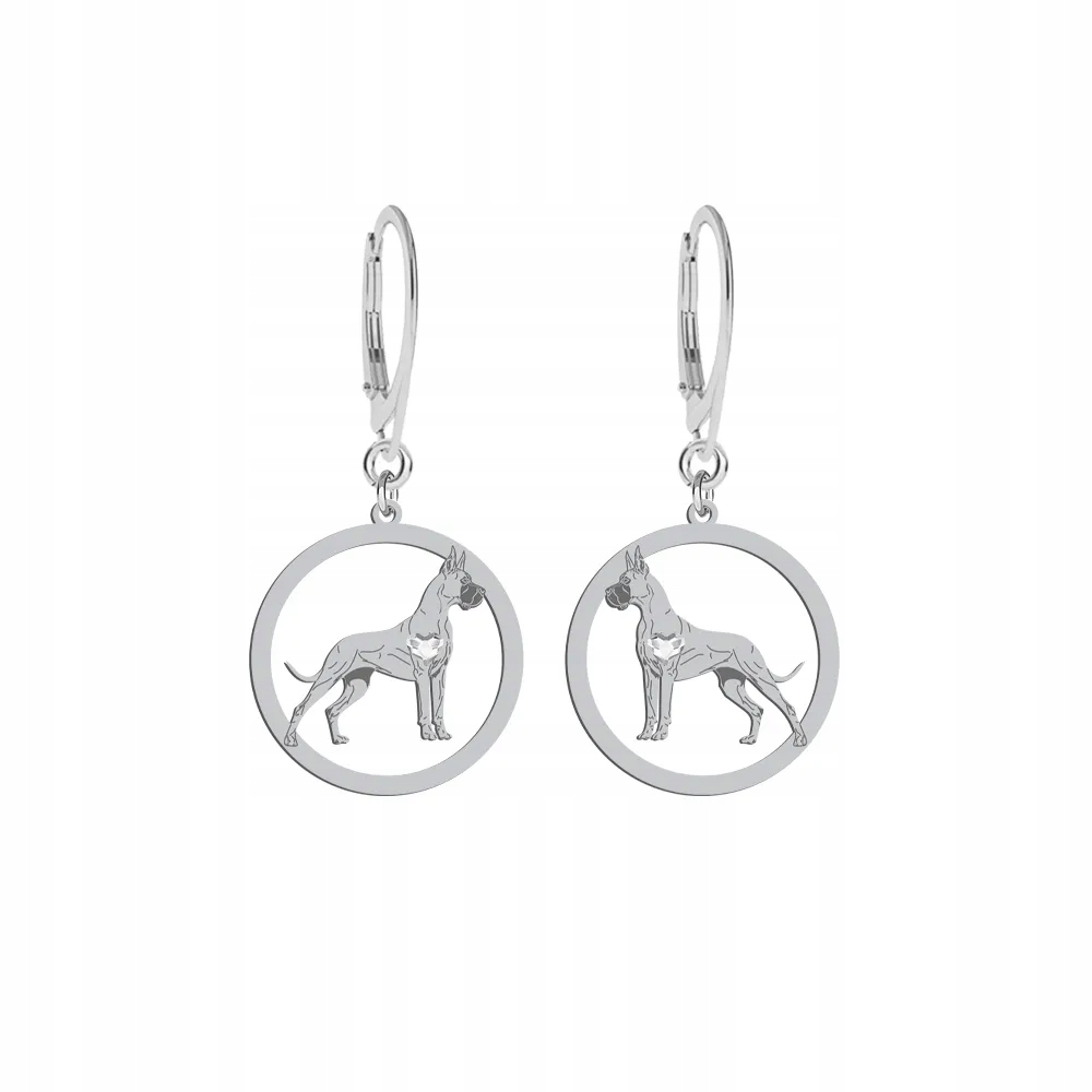 Stříbrné Náušnice se psem Německý pes 925 Dárek Žena Gravírování Bonus