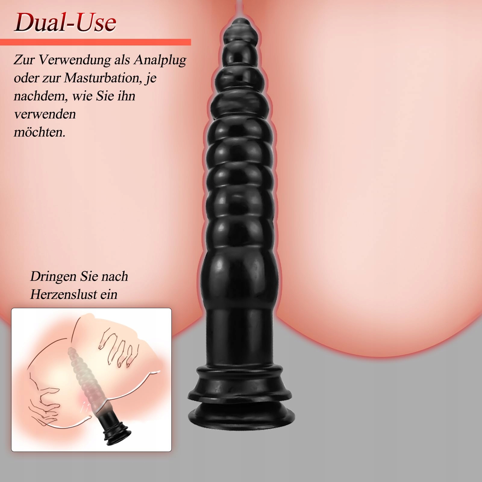 BDSMLOVE Analdildo XXL 32 CM Duży Korek Analny Dla Dorosłych Czarny — miniatura 4