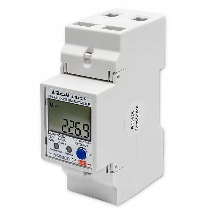 Qoltec Jednofázový elektronický měřič spotřeby energie měřič spotřeby energie na kolejnici