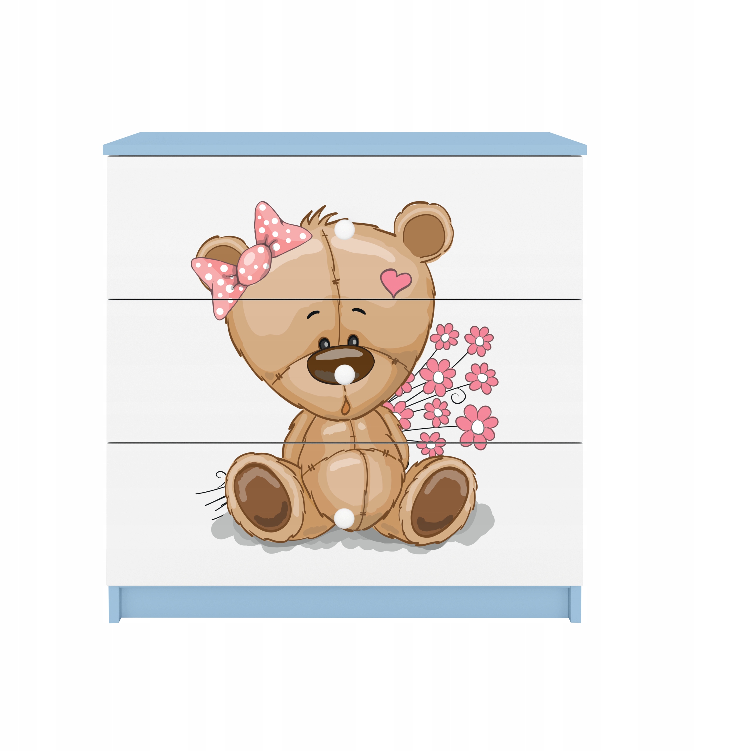 Komoda Babydreams Modrá grafika medvídek s květinami 80 cm