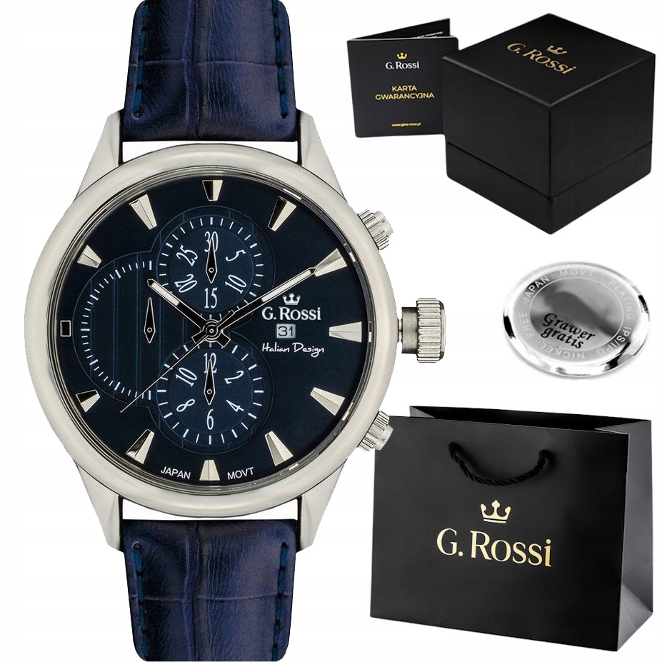 Pánské hodinky G. Rossi Luxor s gravírováním – kožený řemínek Datumovka