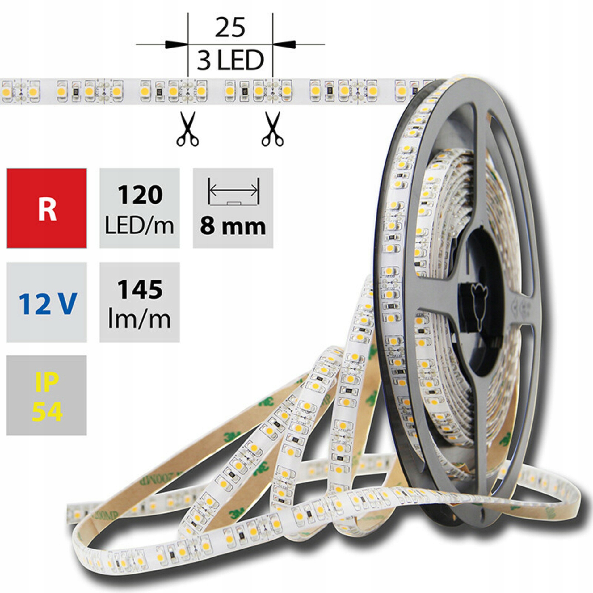 Schmachtl McLED Led pásik SMD3528 červená, DC12V, IP54, 10mm, biely Pcb pás