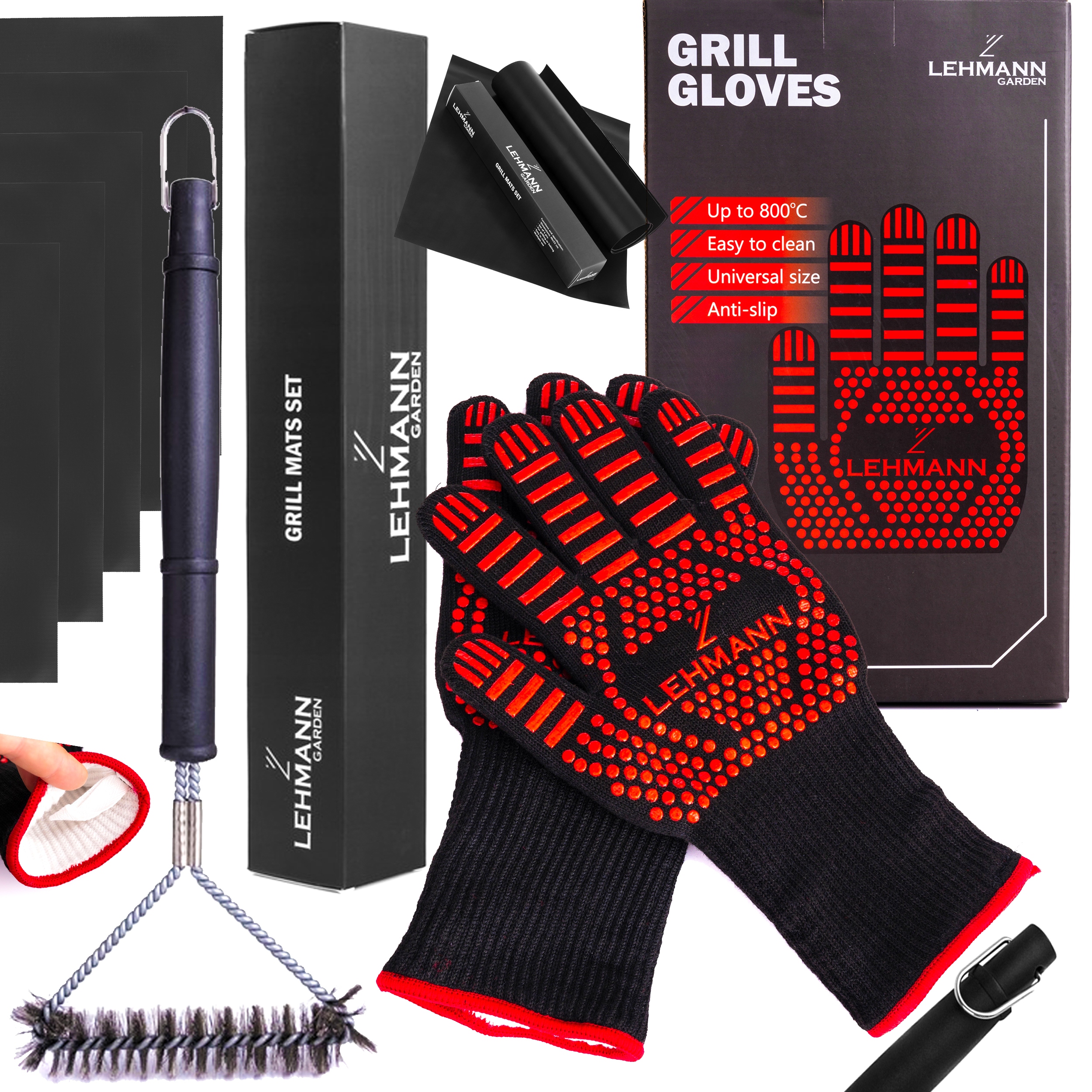 ZESTAW DO GRILLOWANIA LEHMANN MATY 5szt. RĘKAWICE SZCZOTKA DRUCIANA GRILLA