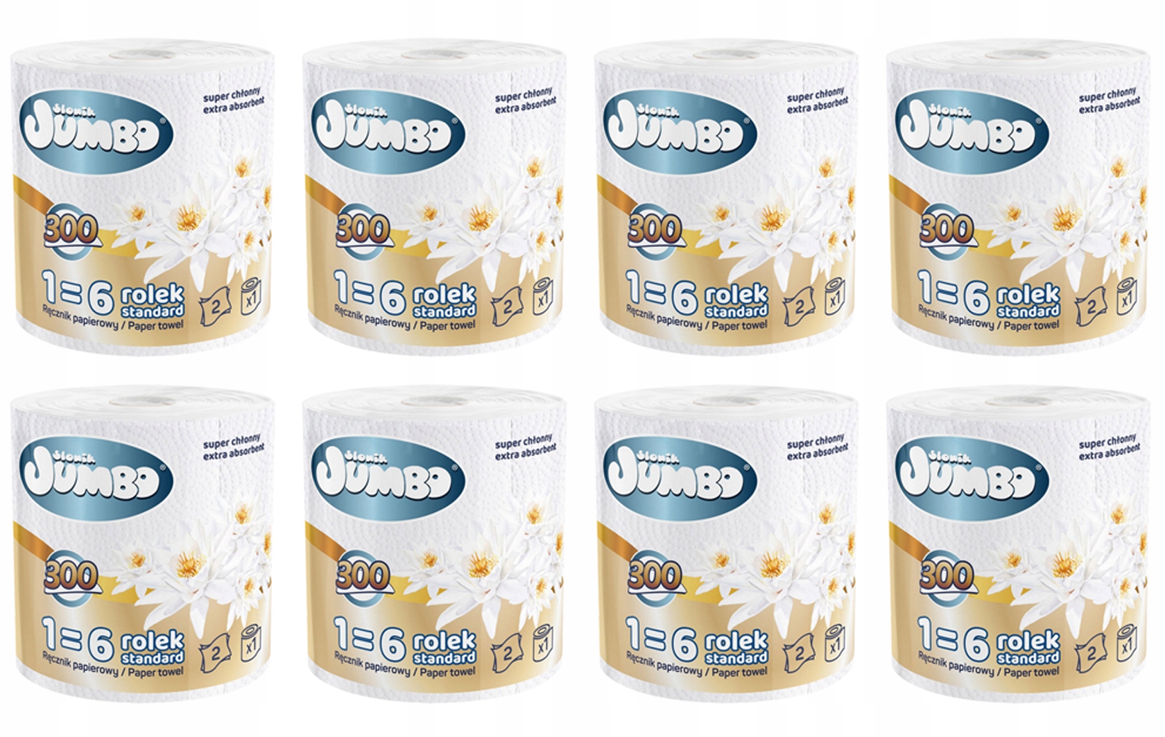 Levně Kuchyňský ručník 2 Vrstvený 300L Slon Jumbo Maxi Čisticí Utěrka 8 Rolí