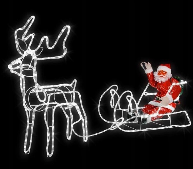 ZAPRZĘG RENIFER Z SANIAMI ŚWIECĄCY LED 3D+ MIKOŁAJ Kod producenta RENIFEREK JELEŃ JELONEK LAMPA WĄŻ LEDOWY
