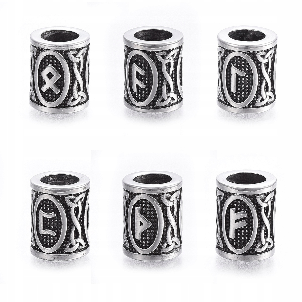 Korálky Skandinávské vikingské runy Futhark, Nerezová Ocel 16x13mm, 6 Ks