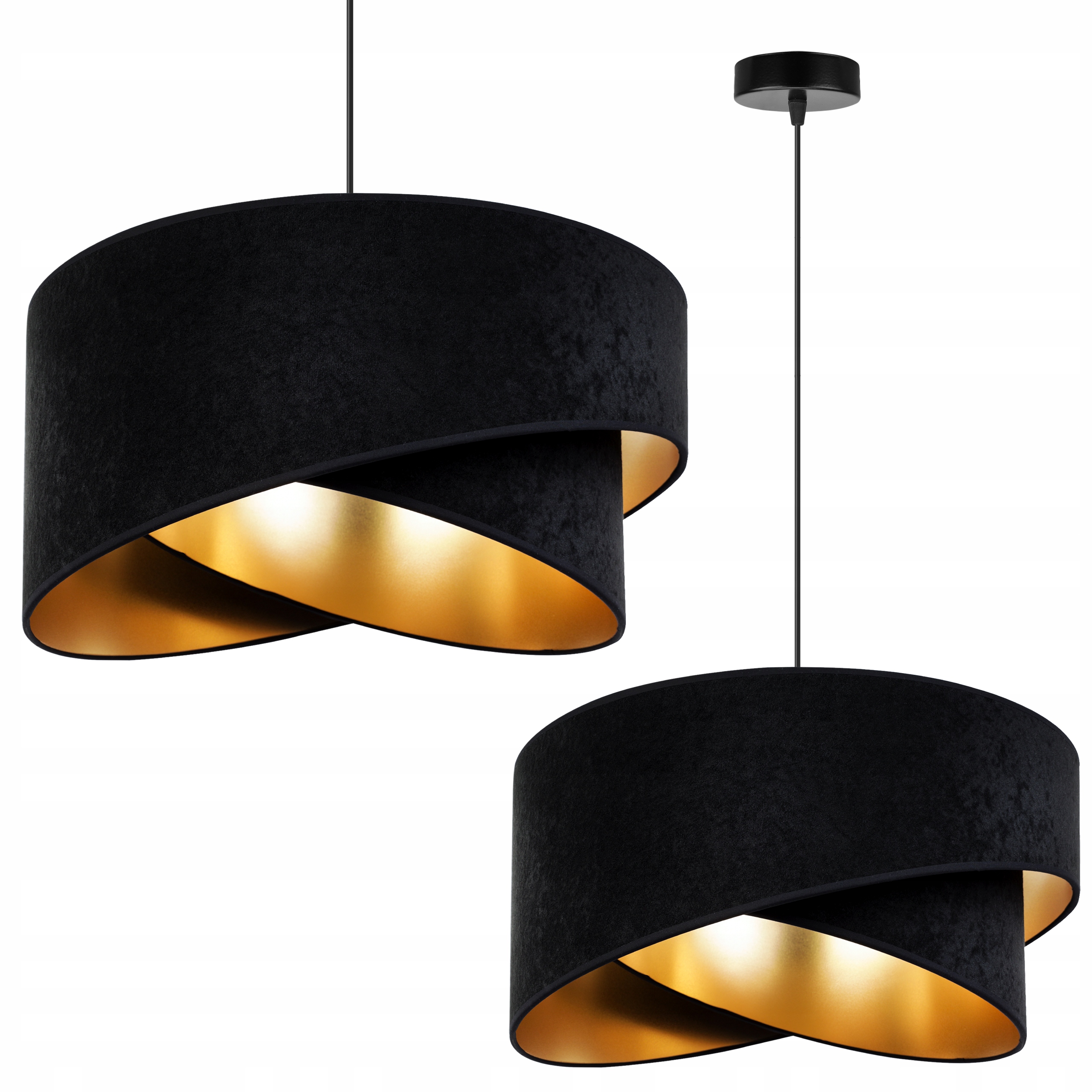 LAMPA WISZĄCA ŻYRANDOL SUFITOWA ZŁOTY ABAŻUR WELUR