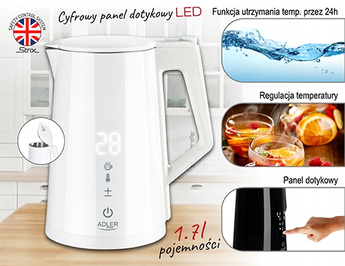 Czajnik LED z regulacją temperatury 1,7L STRIX biały AD 1345