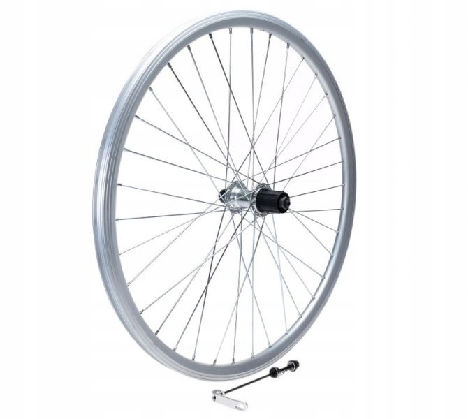 Koło tył 26" srebrne Kaseta 8/9 szybkozamykacz v-brake