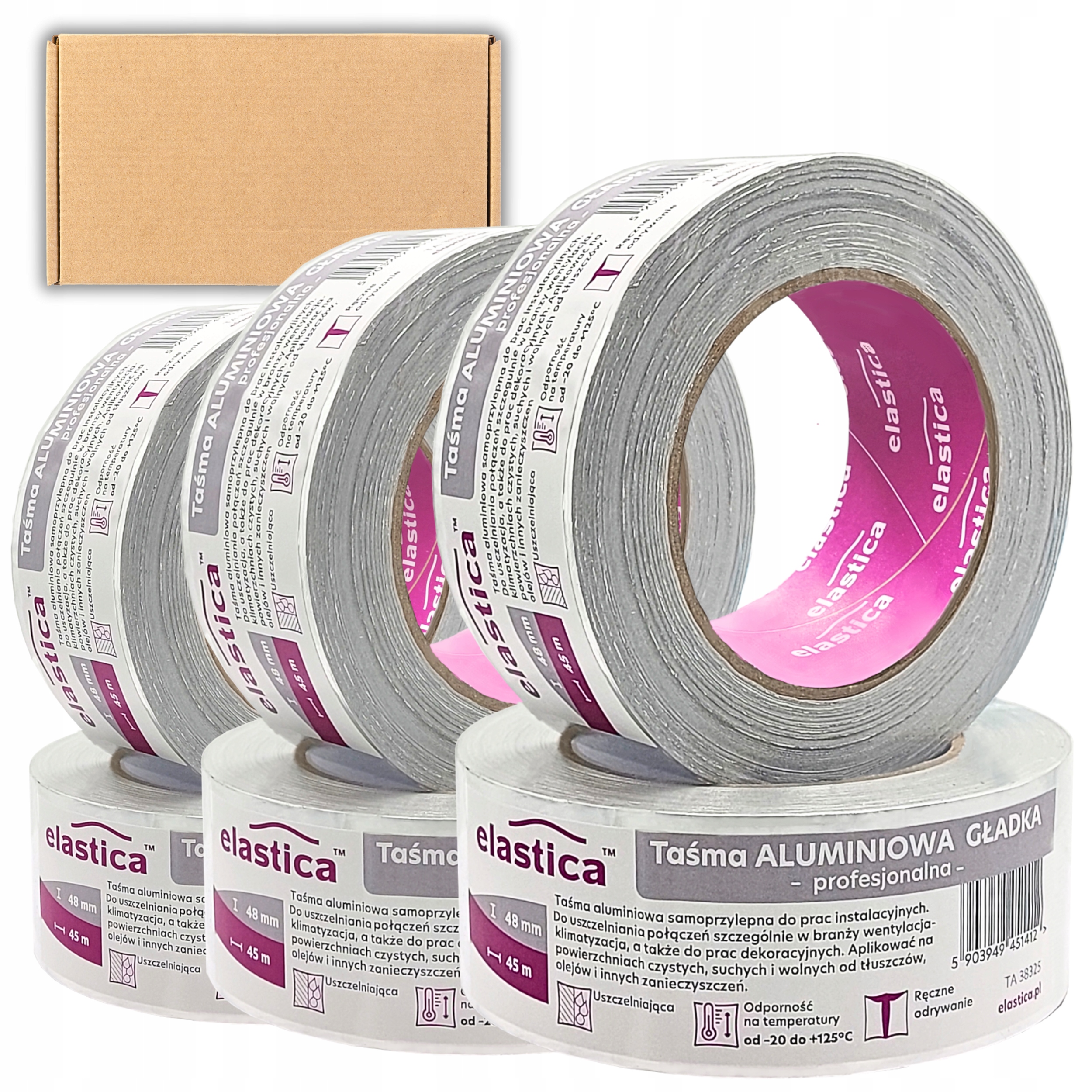 24 x Aluminiová Páska Hladká Samolepicí 48 mm x 45 m Vysokoteplotní