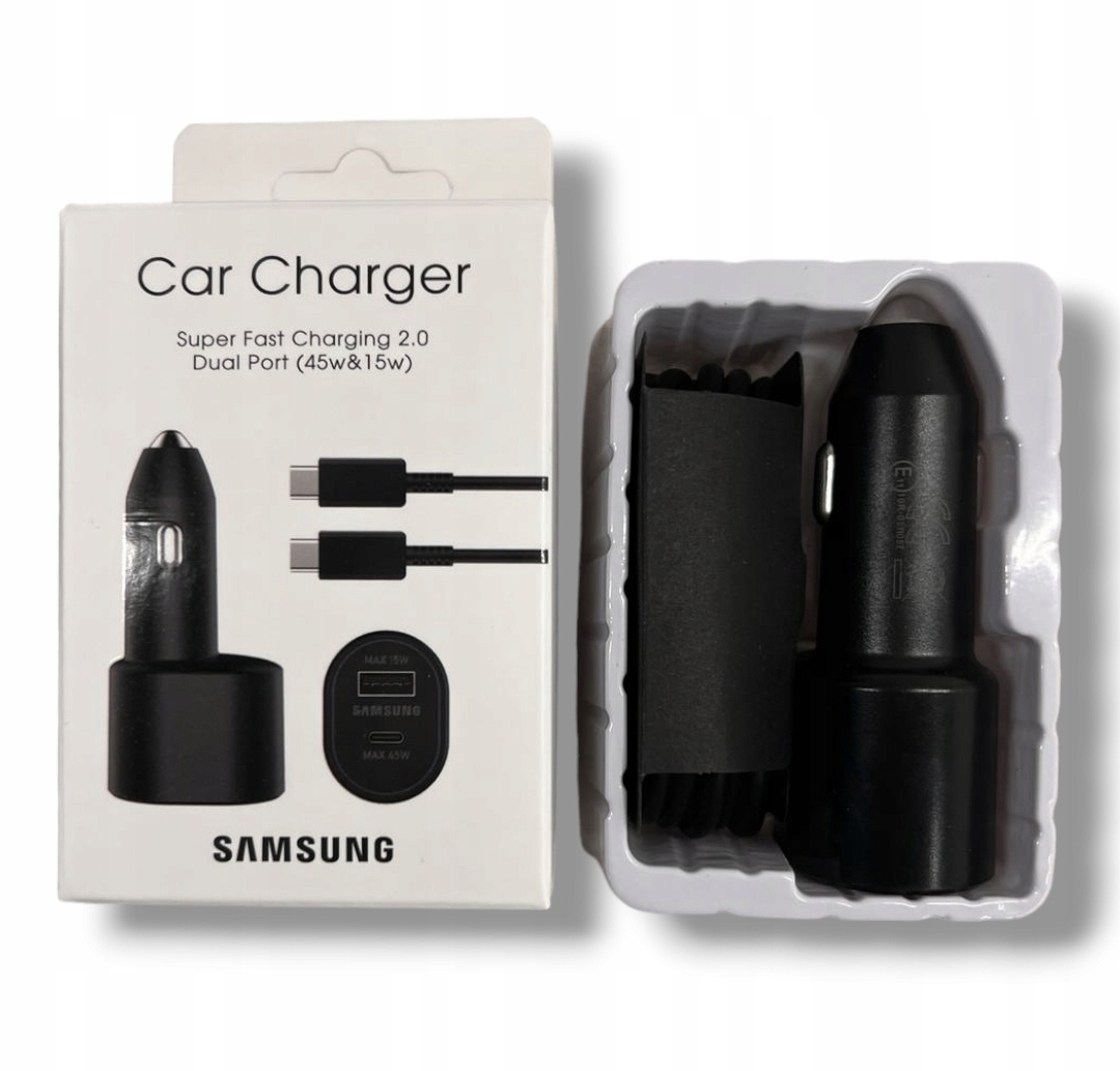 ORYGINALNA ŁADOWARKA SAMOCHODOWA SAMSUNG 60W (45W + 15W) + KABEL 1M SZYBKA Zgodność ze standardem Quick Charge 1.0 Quick Charge 2.0 Quick Charge 3.0
