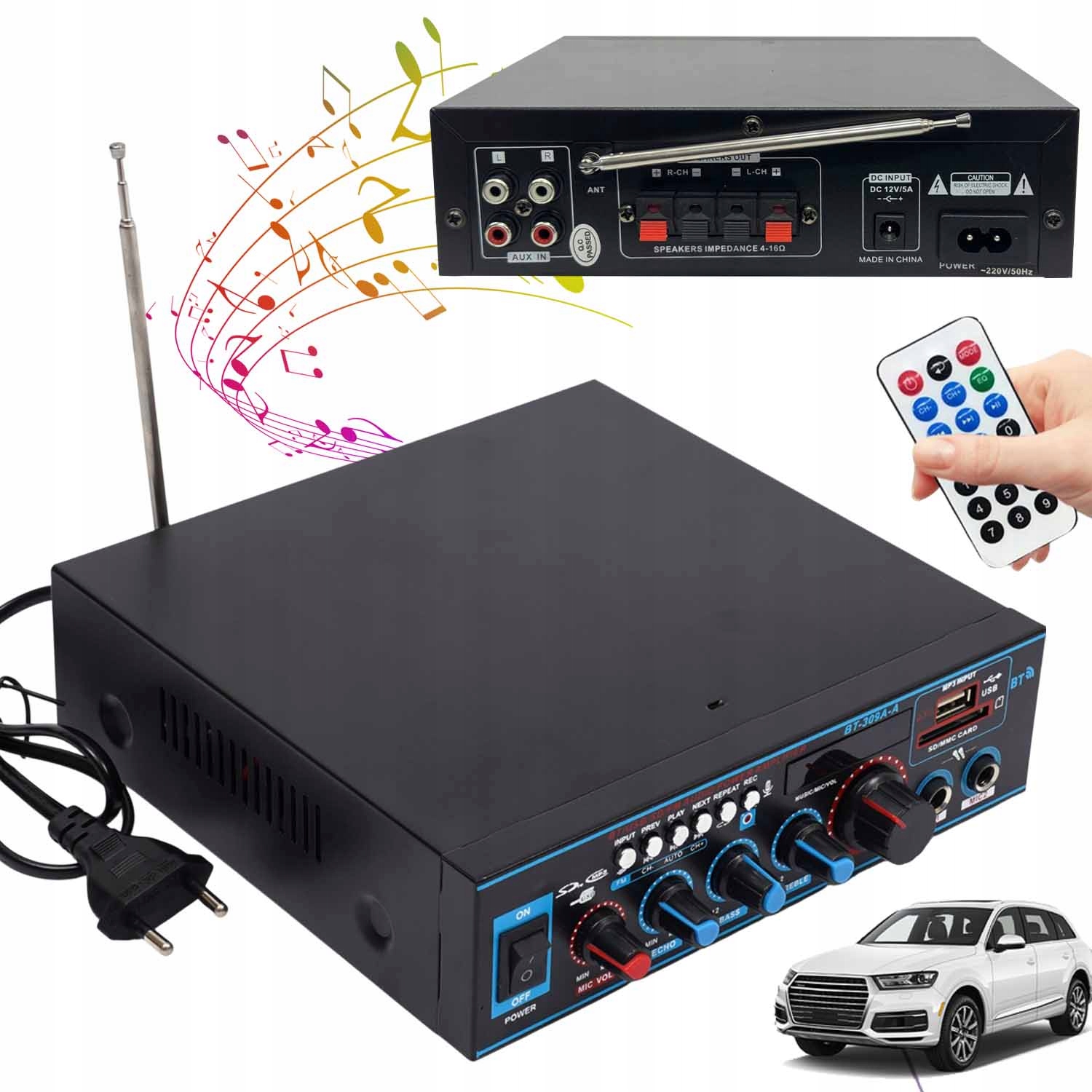 Audio Zesilovač 400W 400W Bluetooth Rádio Fm Usb Sd Dálkové Ovládání