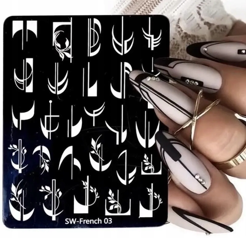 BLASZKA PŁYTKA DO STEMPLI DO ZDOBIENIA PAZNOKCI WZORKI FRENCH