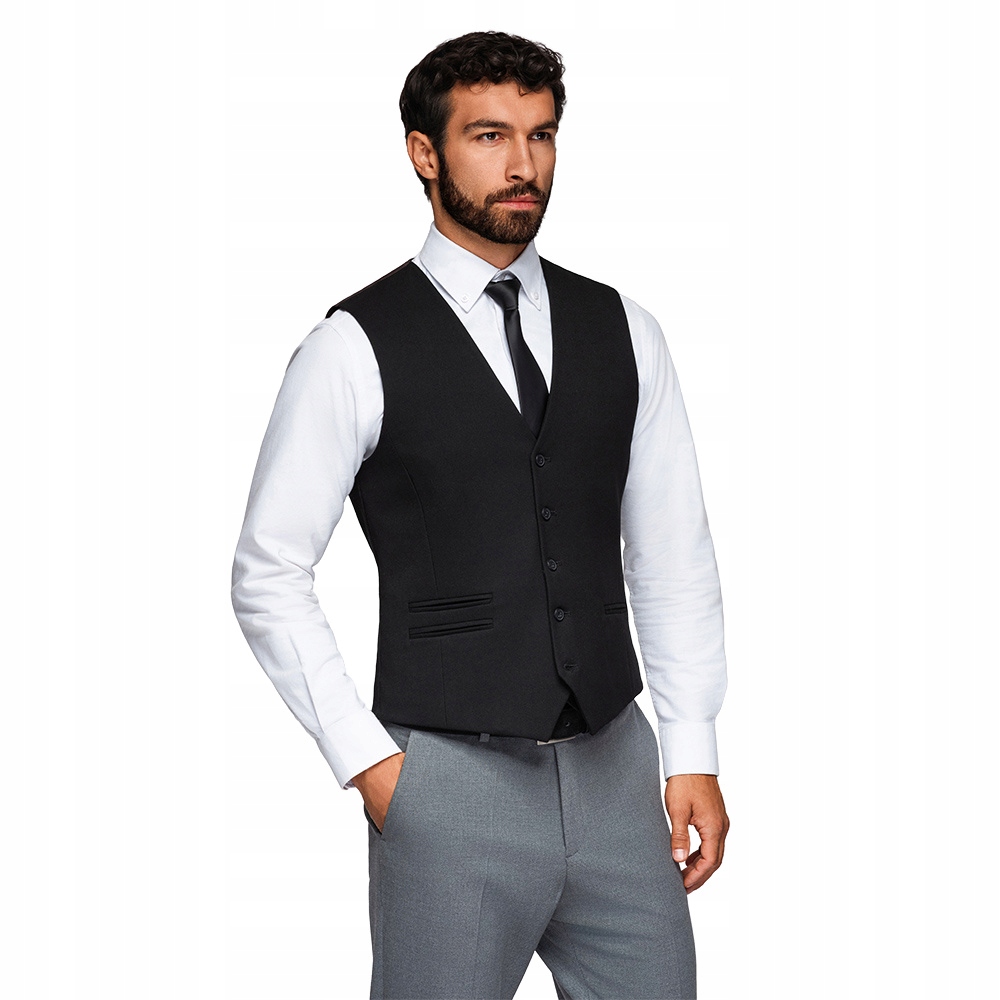 Pánská obleková vesta s klasickými detaily, černá V4 OM-BLZV-0142 XL