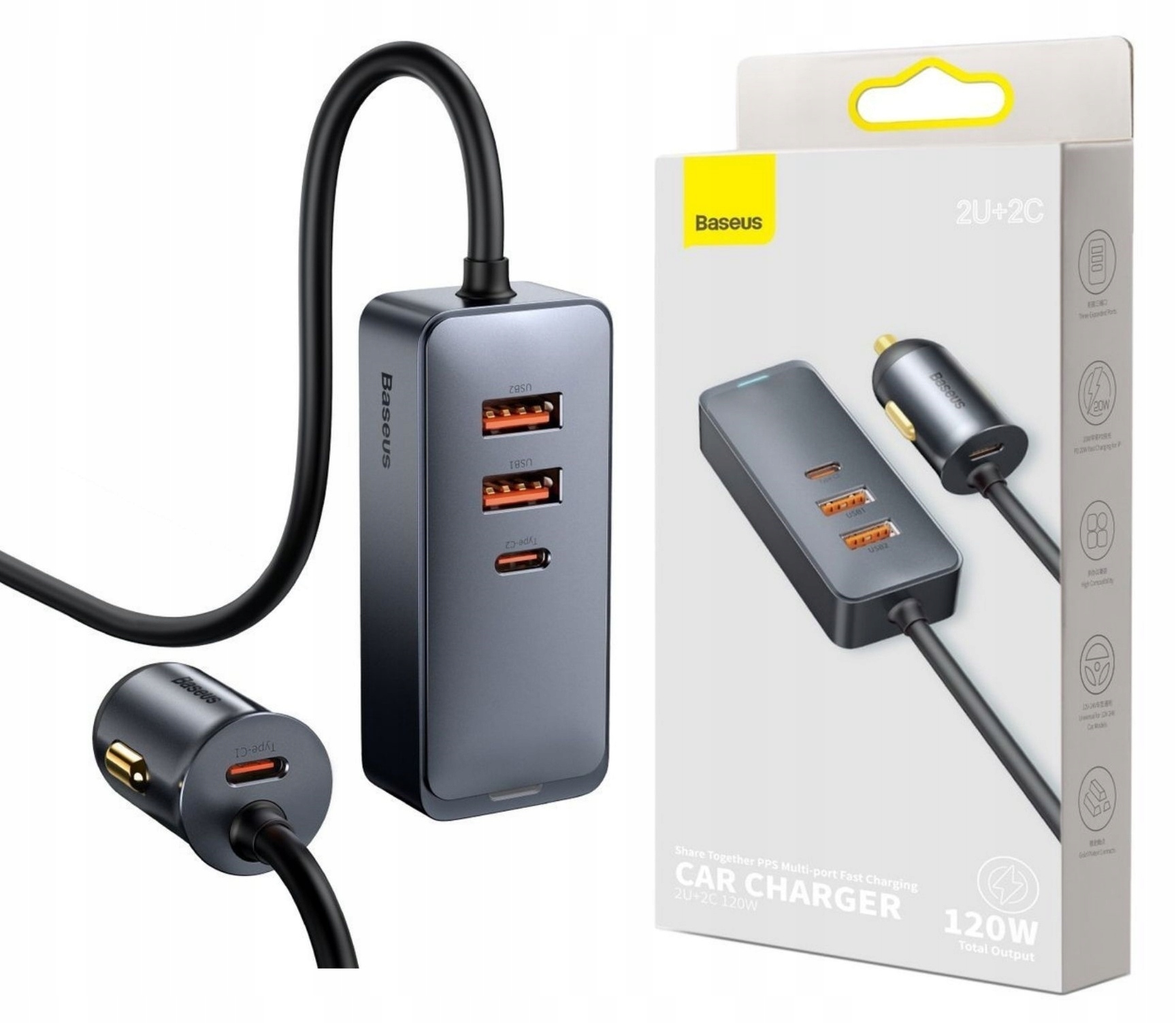

Baseus Ładowarka Samochodowa 4x Usb 120W Pps Pd Qc