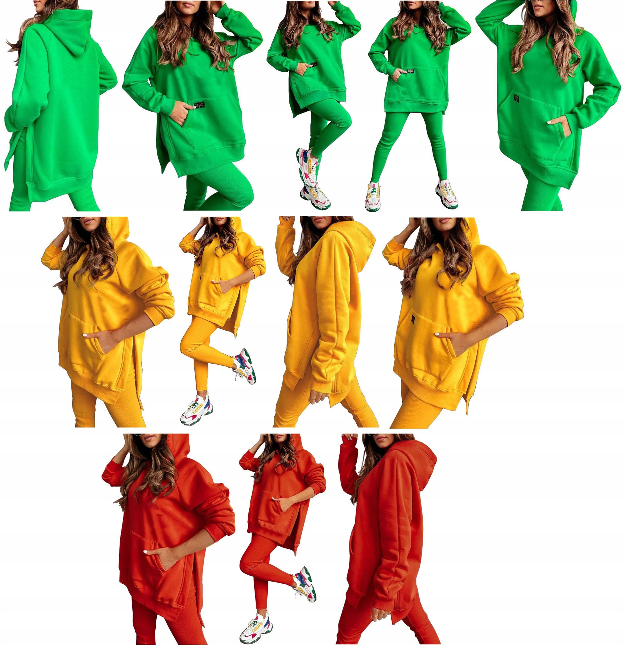 KOMPLET DRESOWY BLUZA KAPTUR LEGGINSY PRĄŻKOWANE L Marka bez marki