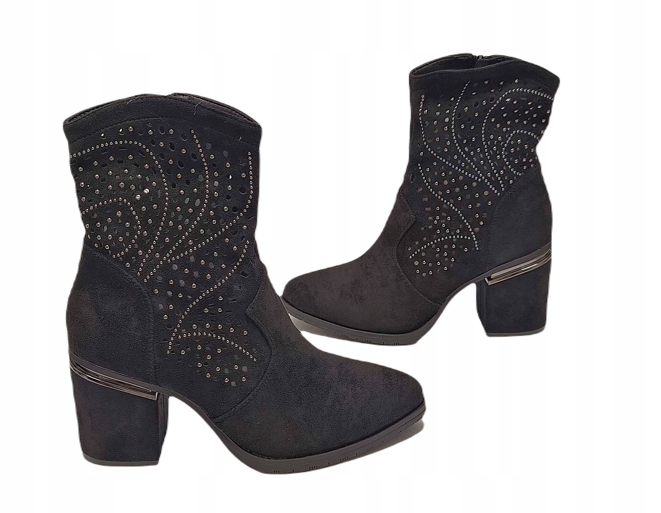 Kotníkové Boty ažurové kovbojské boty Semiš S.barski HY42-029 black černá r41