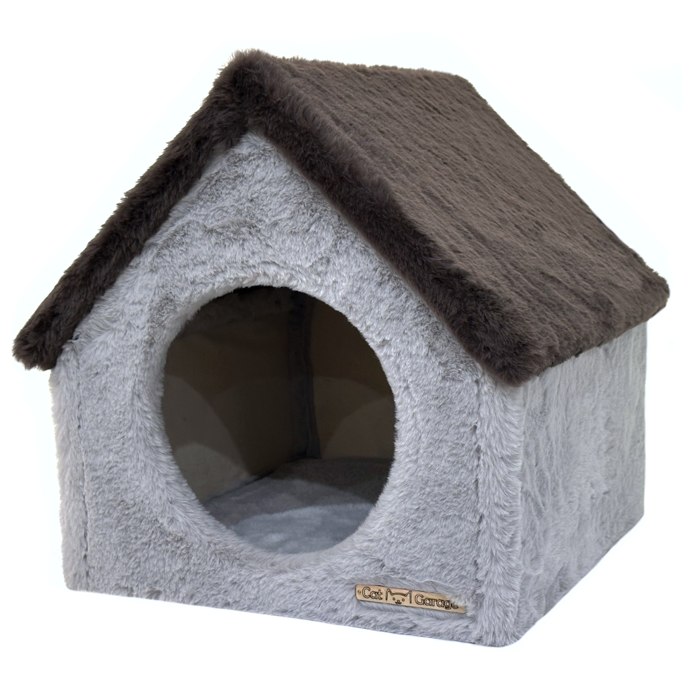 Levně Domeček pro kočky Šedo-hnědé pelíšek Pevné 37x37x37 cm Cat Garage